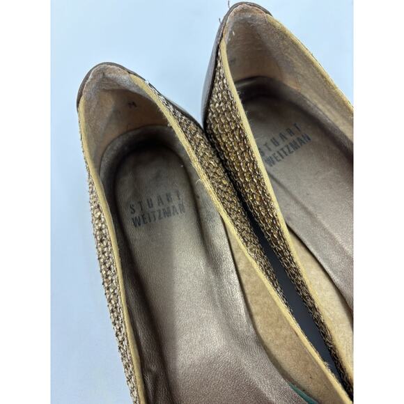 Stuart Weitzman Casino Sequin Ballet Flats Gold 7.5 M Bows - Picture 3 of 9